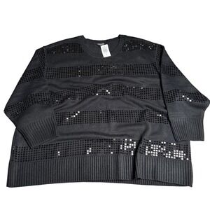 TORRID Womens Sequin Pullover Sweater 4X Black Striped Sparkle Holiday Glam